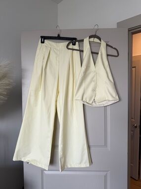 Butter yellow pants and halter top matching set